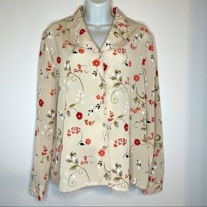 Laura Scott Padded Shoulder Collared Floral Blouse
